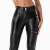 Pantalones para mujer Mujeres de cuero de imitación Grunge Moto Biker Cintura alta Punk Estilo Bodycon Elástico Slim PU Pantalones Streetwear Hip Zip