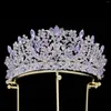 Hair Clips Luxury Handmade Purple Crystal Beads Bridal Tiaras Crown Rhinestone Pageant Diadema Collares Headpieces Wedding Accessories