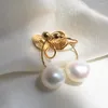 Boucles d'oreilles à dos Minar High Street Clip de perle d'eau douce naturelle pour femmes 14K véritable plaqué or cuivre longue boucle d'oreille gland bijoux quotidiens