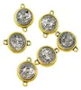 Connecteurs d'extrémité d'espacement de médaille de saint benoît, 20.65x14.8mm, composants de bijoux religieux antiques en argent et or L16984798487