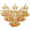 Otomano design autêntico turco grego árabe conjunto de chá 6 serviço xícara de chá placas tampas gift3379
