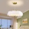 Lustres nordique chaud romantique chambre de princesse plume LED cristal couronne lampes moderne petite fille chambre salon lustre
