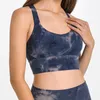 Yoga Outfit ZenYoga Double Bretelles Croisées Tie Dye Longline Entraînement Gym Bras Femmes Antichoc Sans Fil Rembourré Fitness Sports Top XS-XL