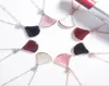 Solid 925 Sterling Silver Fan Shaped Pendant Necklace Black Agate Pink Opal Women Collarbone Necklaces Jewelry4132761