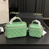 23SS Womens Green Designer Lambskin Vanity Box Bags With Mirror Top Metal Handle Totes Classic Mini Card Holder Gold Cosmetic Case222f