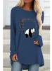 Swetery damskie Śliczne panda 2023 Autumn/Winter 3D Printing Solid Kolor T-shirt okrągły szyjka luźna swobodna koszula plus rozmiar