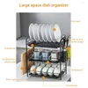 Kitchen Storage 3-Tier Dish Drying Rack Shelf With Drain Board Countertop Dinnerware Organizer Drainer