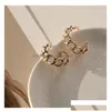 Hoop Huggie Hie Lacc Personality Gold Color Metal Hollow Chain Earrings For Women Round Statement Stylish Party Jewelry Gifts Drop Dhgh6