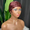 Top Quality Brazilian Peruvian Indian 100% Vrigin Raw Remy Human Hair Wine Red Pixie Curly Short no Lace Wig