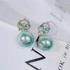 Dingle örhängen senyu mode 15mm imitation boll pärlor örhänge palterade kubiska zirkoniums lyxfest högkvalitativa kvinnor cz smycken för bröllop