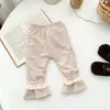 Брюки, коллекция 2023 года, зимние флисовые леггинсы для маленьких девочек, повседневные брюки для младенцев, бархатные плотные кружевные расклешенные детские теплые брюки
