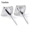 Transgems 14K White Gold Asscher klippte Moissantie Diamond Stud Earrings for Women 4CTW 7mm Asscher 2ct varje Moissanite F Color Y2006260O