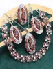 Red Garnet 925 Silver smycken Set For Women Wedding Armband örhängen Halsband Pendant Ring Birthday Present H2204226743101