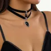 Pendant Necklaces IngeSight.Z 2pcs/set Gothic Droplet Crystal For Women Simple Black Korean Velvet Clavicle Chain Halloween