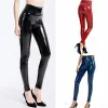 Kvinnor Sexig Leahter Leggings Fashion Plus Size Hight midja Stretchy Pole Dancing Vinyl Pants Clubwear Sexy Leather Skinny