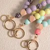 Keychains Silicone Wood Beads Keychain Keyring For Women Beaded Wrislet Bracelet Pendant Car Keys Ring Holder Jewelry Accessories