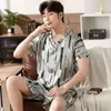 Homens sleepwear casa pijama s pijama seda desgaste para homem homens tamanho gelo conjuntos verão casual 2023 v-pescoço de manga curta grande