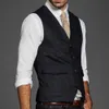Herr Black Herringbone Wedding One Piece Custom Slim Men's Suit V-Neck Fashion Vest