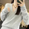 Women's Sweaters Autumn/Winter Pure Woolen Casual V-neck Solid Gentle Short Style Slimming Sweater Office Ladies' Top