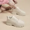 Hot Sale Women Running Shoes Comfort Lace-Up Height Increasing Cream-Coloured White Women Trainers Sport Sneakers