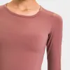 L-128 Chemise à manches longues femmes Yoga hauts de sport Fitness longueur couvrant les fesses sweats Super doux coupe décontractée automne et hiver t-shirt