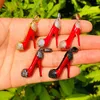Charms 5st 3D Red High Heel Shoe For Women Armband Halsband som gör kubiskt Zirconia Pave Pelling smycken Tillbehör hela272U