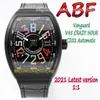 ABF New Crazy Hour Vanguard CZ02自動メカニカル3Dアートデコアラビア語ダイヤルV45メンズウォッチPVDブラックスチールケースレザーエイテティ236o