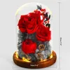 Cadeau de fête de mariage pour la saint-valentin, roses immortelles préservées dans un dôme de verre avec lampe, décoration de la maison Q0812300x