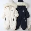 Vinterbarn kläder långsleeve tjock romper baby pojkar flickor huva jumpsuit barn onepiece skiddräkt utomhus varm kappa 231226