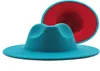 2021 Nowa wełna patchwork Feel Felf Fedora Hats z cienką klamrą z paskiem mężczyzn Kobiety szeroki kościelny kapelusz Panama Trilby Caps C01234983393