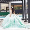 Lichtgroen Off Schouder Baljurk Quinceanera Jurken 2024 Sweet 16 Prinses Geappliceerd Kralen Partij Jassen Vestido De 15 Anos