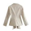 Costumes pour femmes 2023 Femmes Manteau À Manches Longues Bow Laçage Soie Satin Texture Solide Blazer Taille Haute Élastique Pantalon Droit Costume Deux Pièces