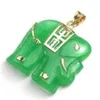 18K GP-ketting met olifantenhanger van groene jade2798