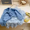 Jackor Girls 'Western Style Suit Baby 2023 Spring Children's Fashionable Denim Coat Dress and Autumn Two-Piece Set