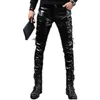 Idopy Men's Pleather Pants Punk Style Skinny Lace Up Party Stage Performance Night Club Steampunk Faux PU Leather Trousers 231226