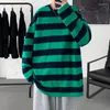 Men's T Shirts Striped Shirt Men Fashion Retro Pullover Tshirt Streetwear Loose Round Neck Long Sleeved T-shirt Mens Tops Large Size 5XL