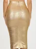 Beaukey Sexy Metallic Gold Midi Bandage spódnica dla kobiet impreza klub nocny spódnica czarna dama bodycon Celebrity xl 231226