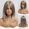 Synthetic Wigs Medium Wavy Ombre Gray Blonde Wig With Side Bangs For Women Cosplay Daily Party Natural Hair Heat Resistant2714403