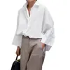 Yeezzi Women Stylish Black White Solid Color Lapel Blouses Spring Auturt Lengeve Leas Loose Causal Office Shirts Tops 231225