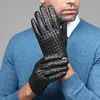 Cycling Gloves Black Genuine Sheepskin Leather For Men Touchscreen Texting Driving Motorcycle