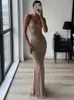 Elegante vestido maxi feminino de lantejoulas, elegante e brilhante, cintura alta, corpo sexy, diamante, costas nuas, espaguete, alças, aniversário, boate ou 231226