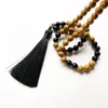 Pendant Necklaces 8mm Onyx Buddha Prayer Natural Stone Yoga Bracelet Men Buddhism Tassel Handmade