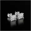 Inne Pansysen Classic 6 mm 7 mm 8 mm Square Stworzone Moissanite Wedding Empracwa Reagement Studs dla kobiet 925 Sier Fine Jewelry Gifts57 Otmdk