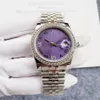 U1 watch for men 36MM Purple Face Fully Automatic Mechanical Diamond Bezel Watch Fashion Wristwatches Girl Gift322n