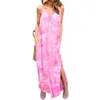 Robes décontractées Femmes Floral Print Maxi Robe Beach Style Lâche Col V Plus Taille Impression Longue Sling Slit avec poches