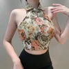 Serbatoi 2022 Estate Casual Stampa Floreale Halter Canotta Senza Maniche Corta Magliette e camicette Solido Femminile Vintage Sexy Backless Corsetto Della Maglia All'ingrosso