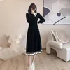 French Vintage Black Sweater Dress For Women Luxurious Autumn Winter Dress Korean Style Inner Midi Knitted Dress 231226