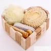 Badebürsten, Schwämme, Schrubber, 6 Stück, Werbeartikel, herzförmige Geschenkbox aus Holz, Badezubehör, Sisalschwamm/Kamm aus Holz/ Mas-Bürste/ Spa Otgxg