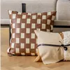 Kussen Mode Maillard Bruin Cover Handgemaakt Patchwork PU Leer Geweven Moderne Minimalistische Woondecoratie