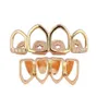 18K Real Gold Punk Hiphop Diamond Hollow Teeth Grillz Dental Mouth Iced Out Fang Grills Braces Tooth Cap Vampire Rapper Jewelry 646479341